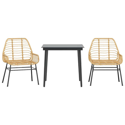 3 Piece Garden Dining Set Brown Poly Rattan Glass