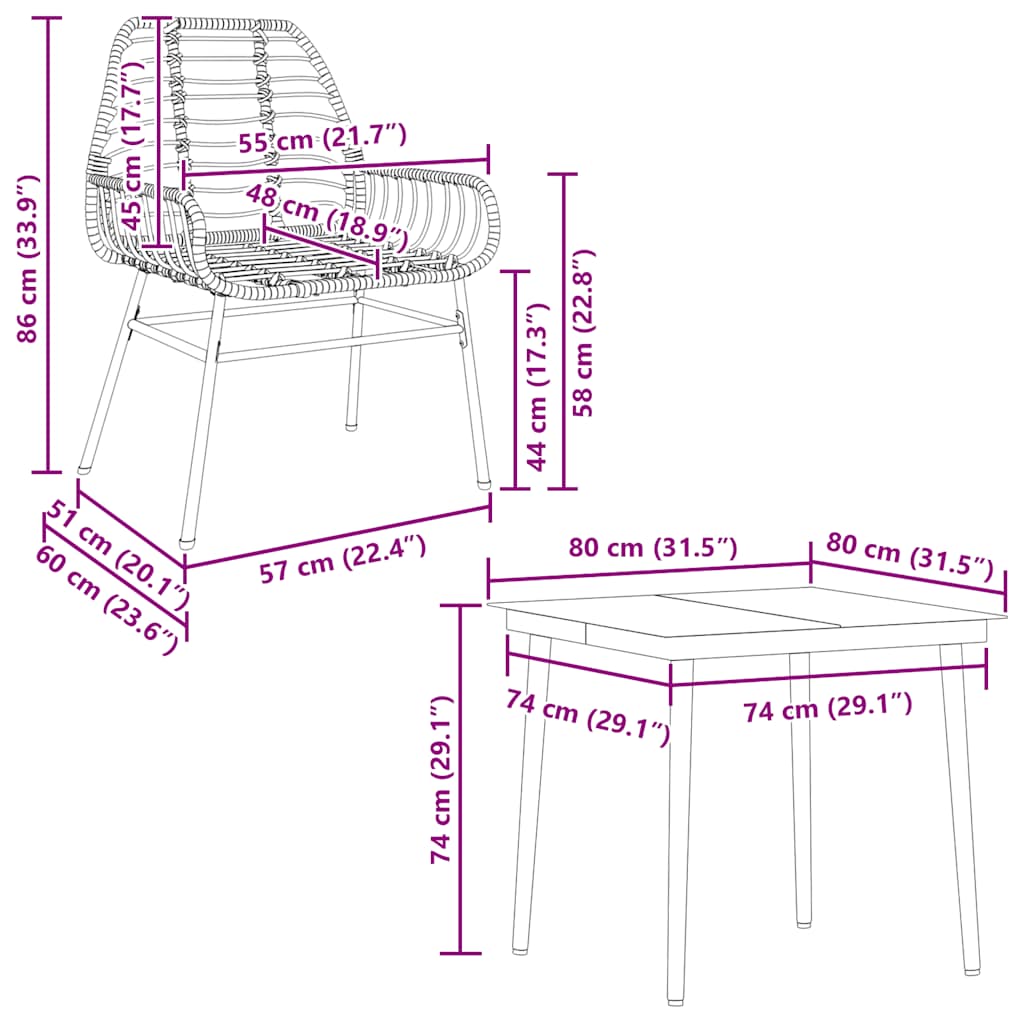 3 Piece Garden Dining Set Brown Poly Rattan Glass