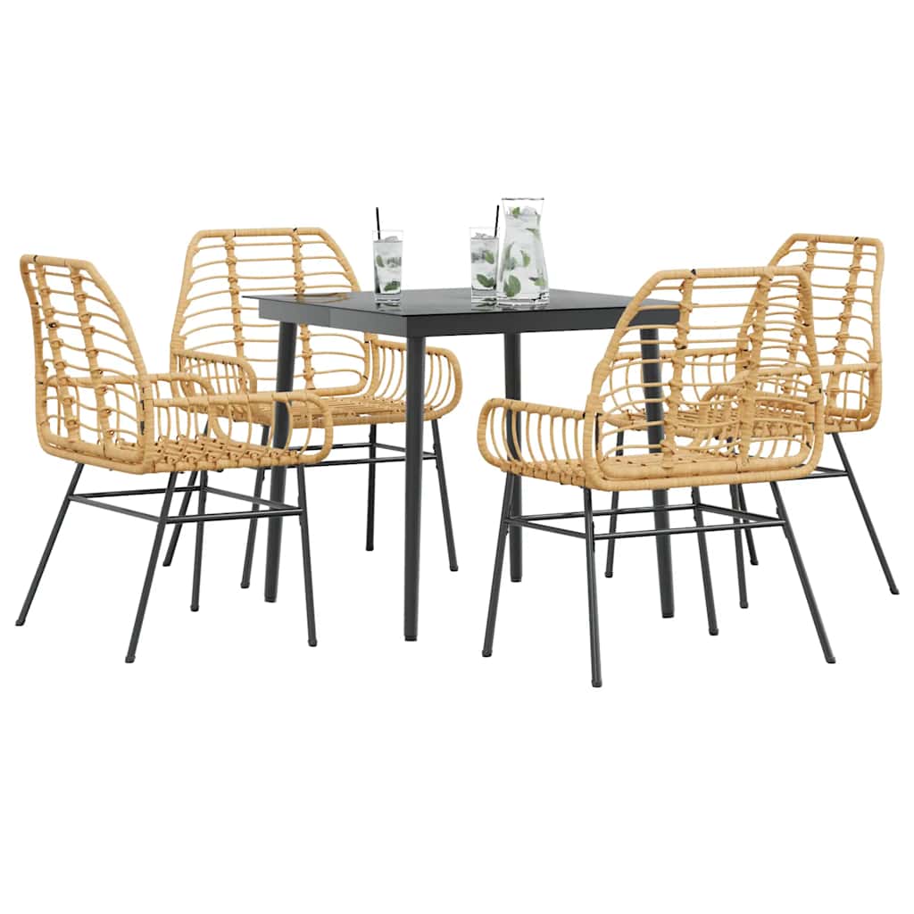 5 Piece Garden Dining Set Brown Poly Rattan Glass