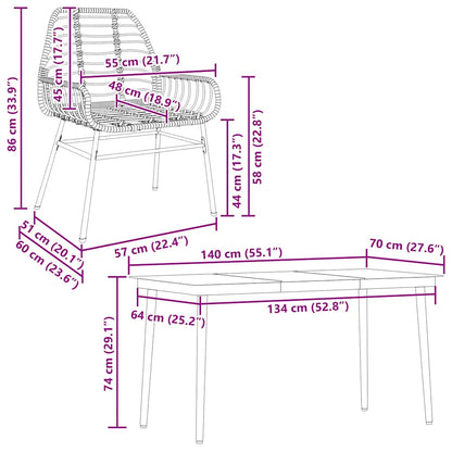 5 Piece Garden Dining Set Brown Poly Rattan Glass
