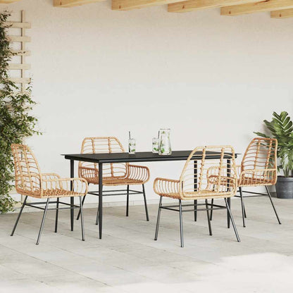 5 Piece Garden Dining Set Brown Poly Rattan Glass