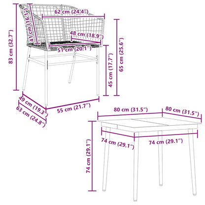 5 Piece Garden Dining Set Black Poly Rattan Glass