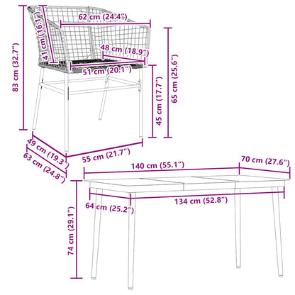 5 Piece Garden Dining Set Black Poly Rattan Glass