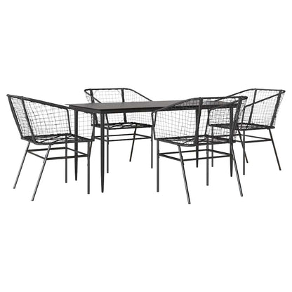 5 Piece Garden Dining Set Black Poly Rattan Glass