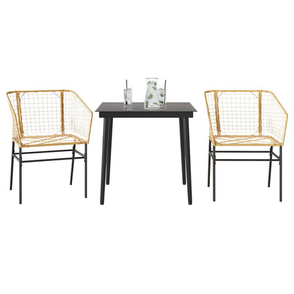 3 Piece Garden Dining Set Brown Poly Rattan Glass
