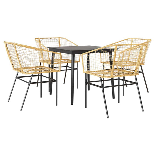 5 Piece Garden Dining Set Brown Poly Rattan Glass