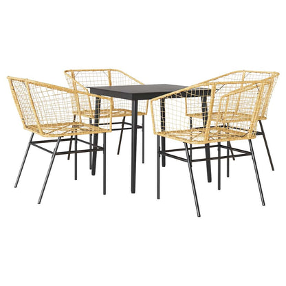 5 Piece Garden Dining Set Brown Poly Rattan Glass