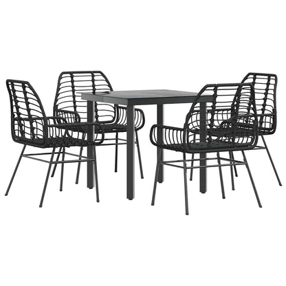 5 Piece Garden Dining Set Black Poly Rattan Glass