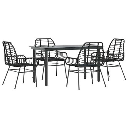 5 Piece Garden Dining Set Black Poly Rattan Glass