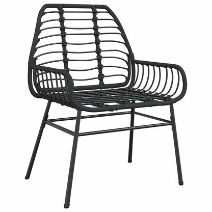 5 Piece Garden Dining Set Black Poly Rattan Glass