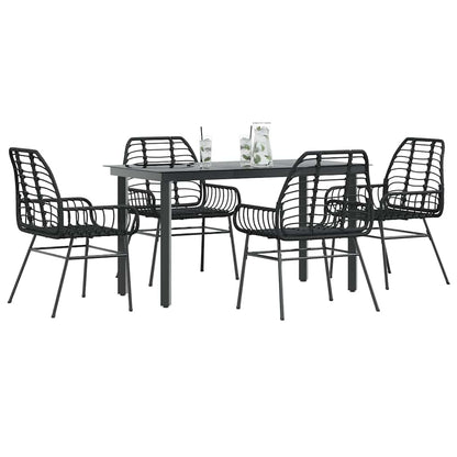 5 Piece Garden Dining Set Black Poly Rattan Glass