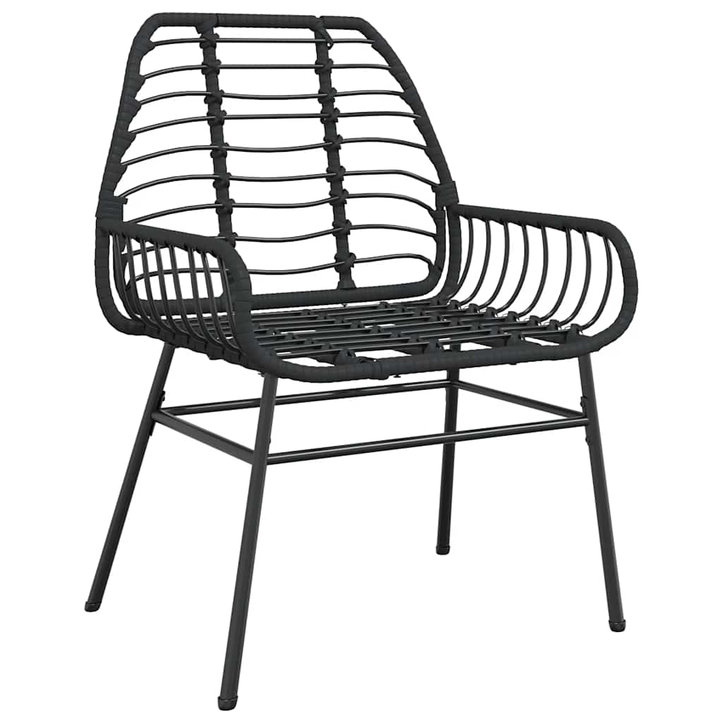 5 Piece Garden Dining Set Black Poly Rattan Glass
