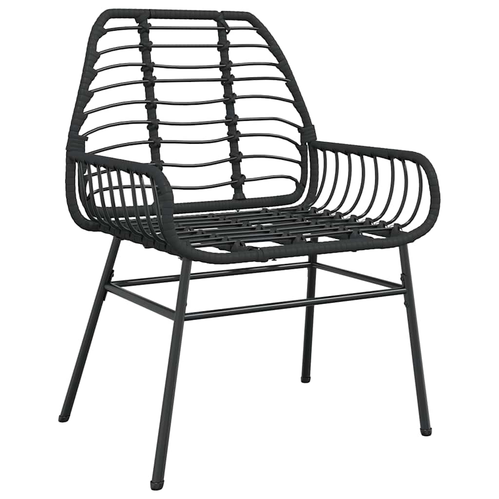7 Piece Garden Dining Set Black Poly Rattan Glass
