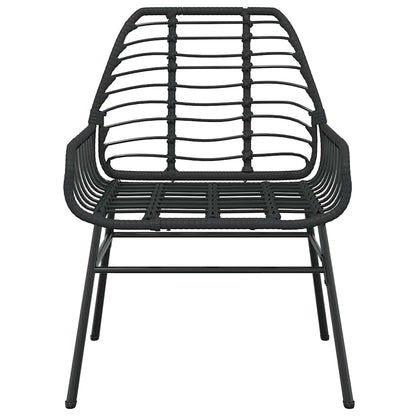 7 Piece Garden Dining Set Black Poly Rattan Glass