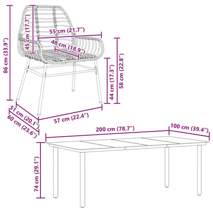 7 Piece Garden Dining Set Black Poly Rattan Glass