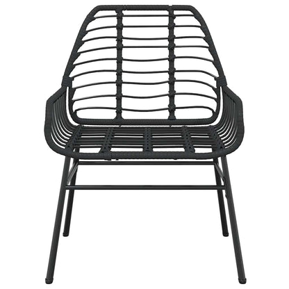 9 Piece Garden Dining Set Black Poly Rattan Glass
