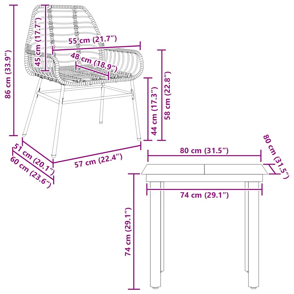 3 Piece Garden Dining Set Brown Poly Rattan Glass