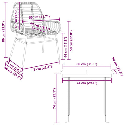 3 Piece Garden Dining Set Brown Poly Rattan Glass