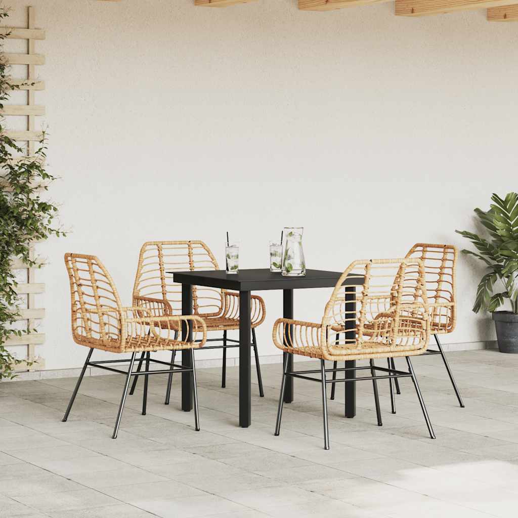 5 Piece Garden Dining Set Brown Poly Rattan Glass