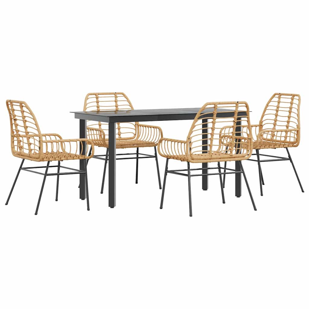 5 Piece Garden Dining Set Brown Poly Rattan Glass