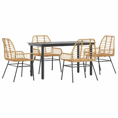 5 Piece Garden Dining Set Brown Poly Rattan Glass