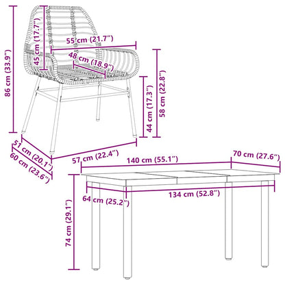 5 Piece Garden Dining Set Brown Poly Rattan Glass