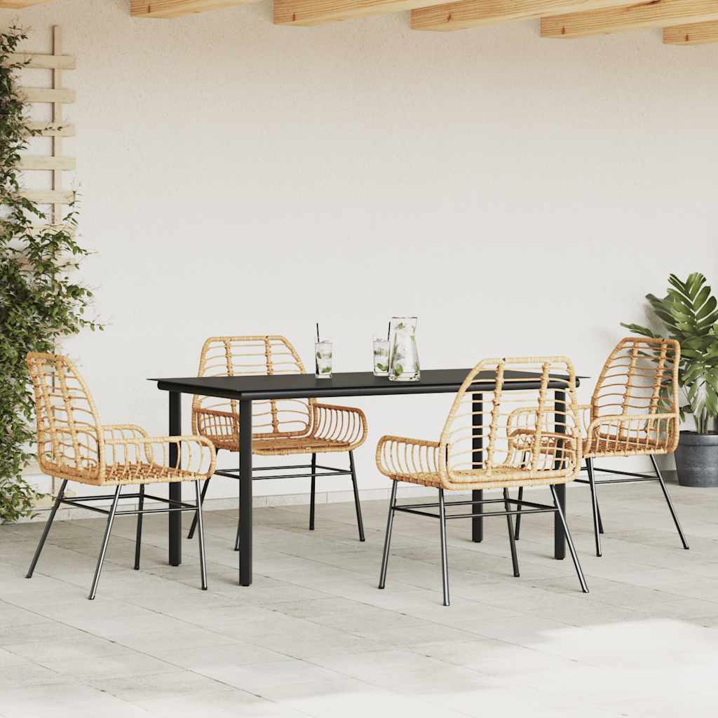 5 Piece Garden Dining Set Brown Poly Rattan Glass