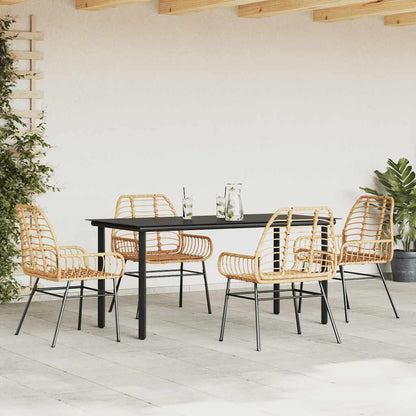 5 Piece Garden Dining Set Brown Poly Rattan Glass