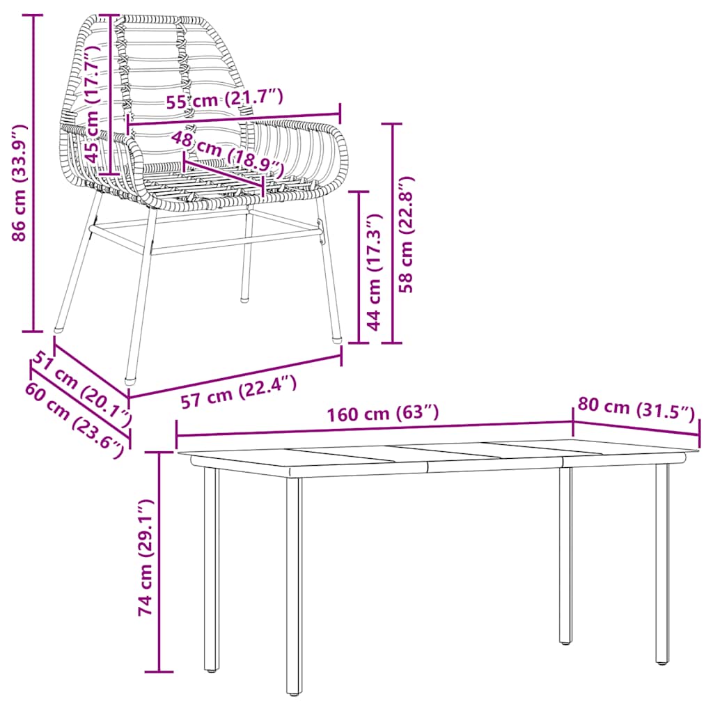 5 Piece Garden Dining Set Brown Poly Rattan Glass