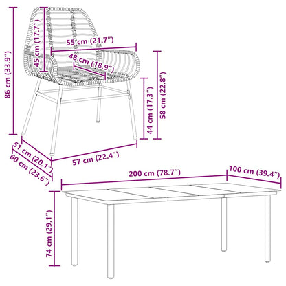 9 Piece Garden Dining Set Brown Poly Rattan Glass