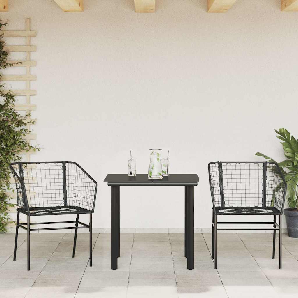 3 Piece Garden Dining Set Black Poly Rattan Glass