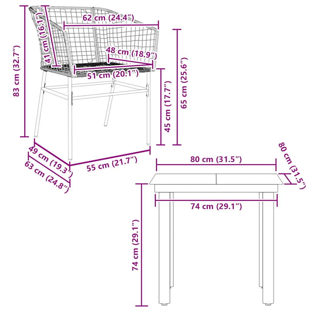 3 Piece Garden Dining Set Black Poly Rattan Glass