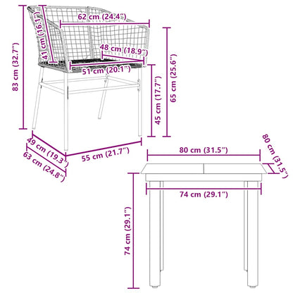 3 Piece Garden Dining Set Black Poly Rattan Glass
