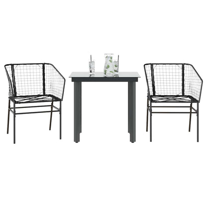 3 Piece Garden Dining Set Black Poly Rattan Glass