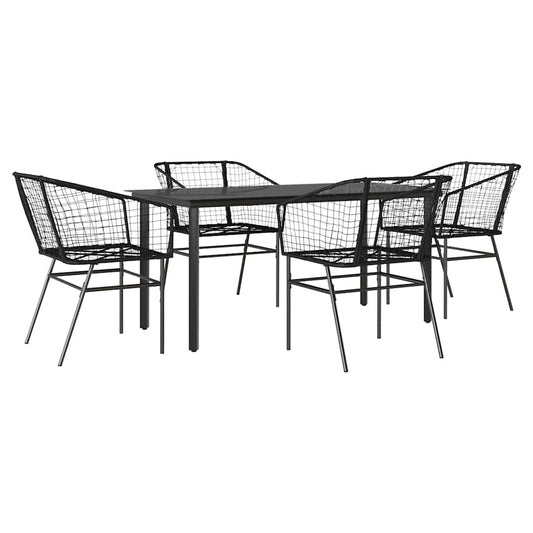 5 Piece Garden Dining Set Black Poly Rattan Glass
