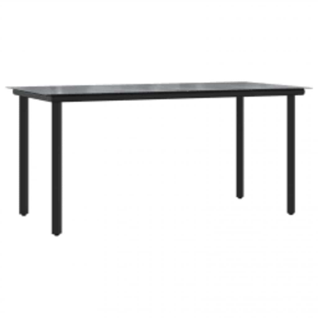 5 Piece Garden Dining Set Black Poly Rattan Glass