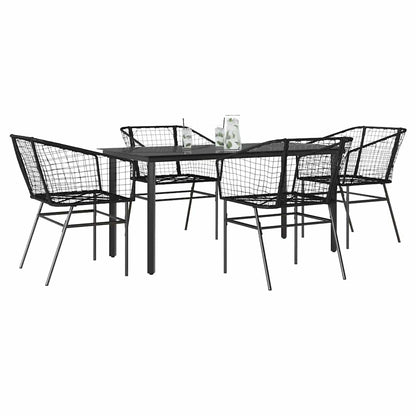 5 Piece Garden Dining Set Black Poly Rattan Glass