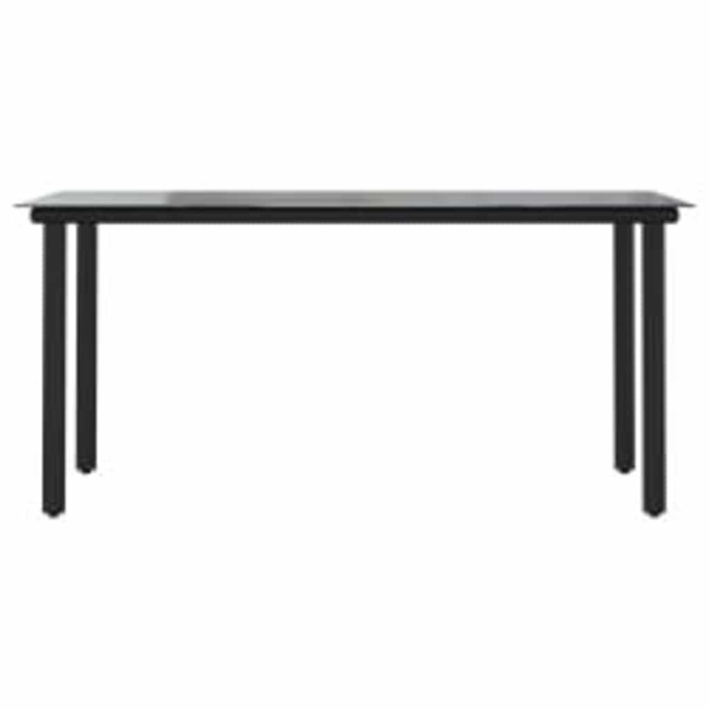 7 Piece Garden Dining Set Black Poly Rattan Glass