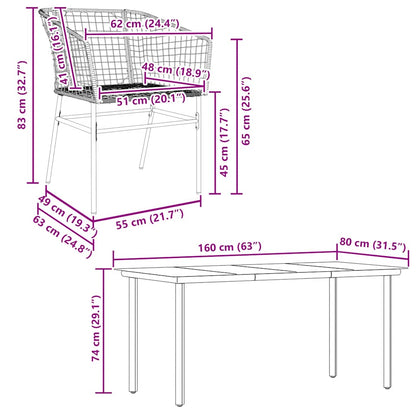 7 Piece Garden Dining Set Black Poly Rattan Glass