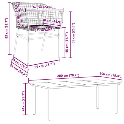 7 Piece Garden Dining Set Black Poly Rattan Glass