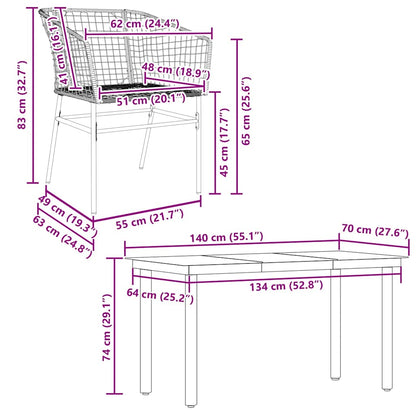 5 Piece Garden Dining Set Brown Poly Rattan Glass