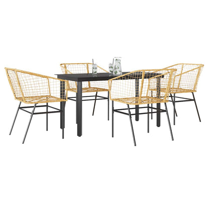 5 Piece Garden Dining Set Brown Poly Rattan Glass