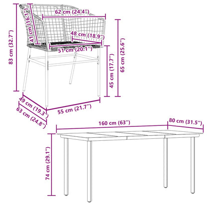 5 Piece Garden Dining Set Brown Poly Rattan Glass