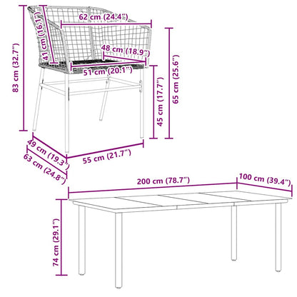 9 Piece Garden Dining Set Brown Poly Rattan Glass