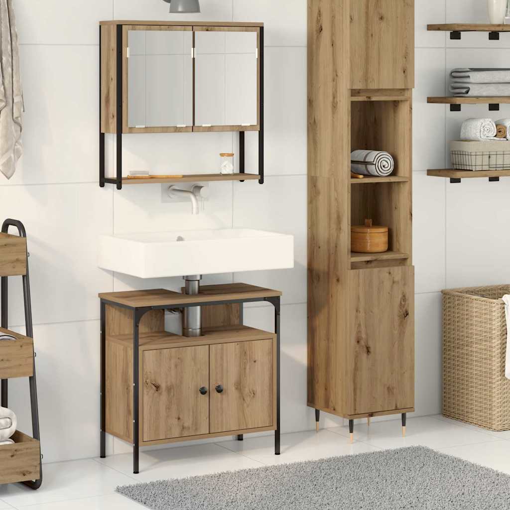 Bathroom Furniture Set with Shelf 2 pcs Brown Engineered wood
