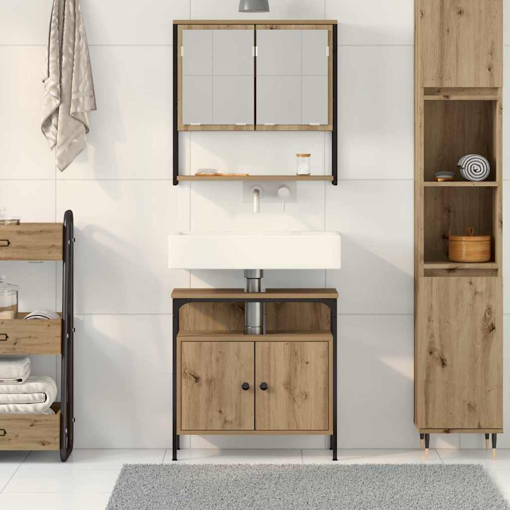 Bathroom Furniture Set with Shelf 2 pcs Brown Engineered wood