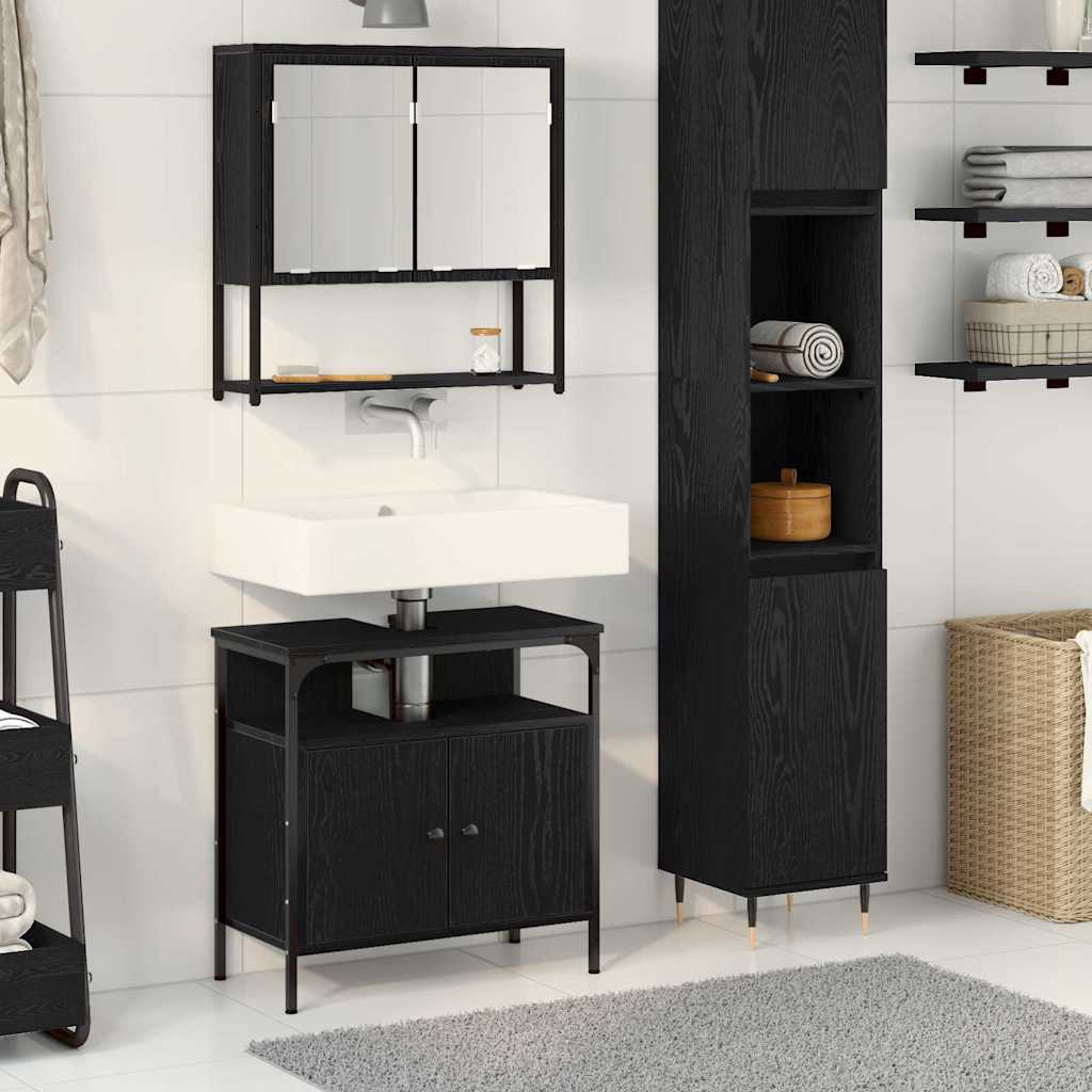 Bathroom Furniture Set with Shelf 2 pcs Black Engineered wood