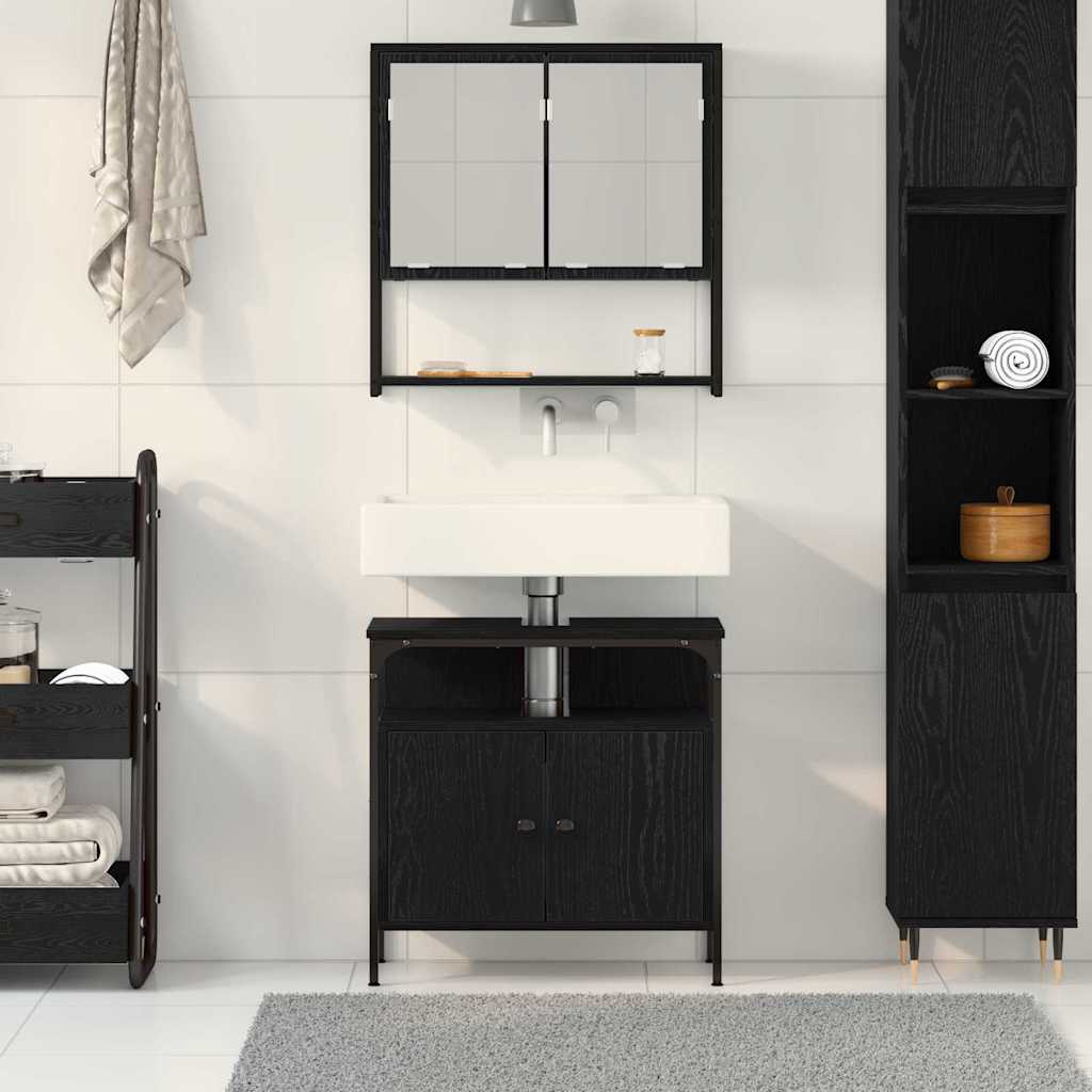 Bathroom Furniture Set with Shelf 2 pcs Black Engineered wood