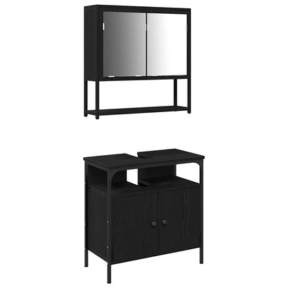 Bathroom Furniture Set with Shelf 2 pcs Black Engineered wood