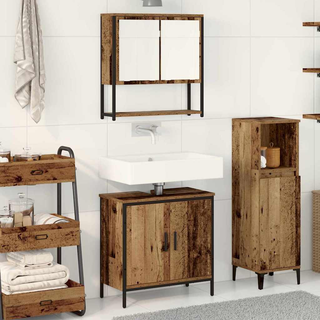 Bathroom Furniture Set with Shelf 2 pcs Brown Engineered wood